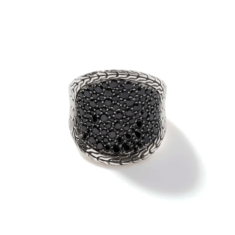 Carved Chain Saddle Ring, Silver, Pavé|RBS90026334BLSBN sold by John Hardy