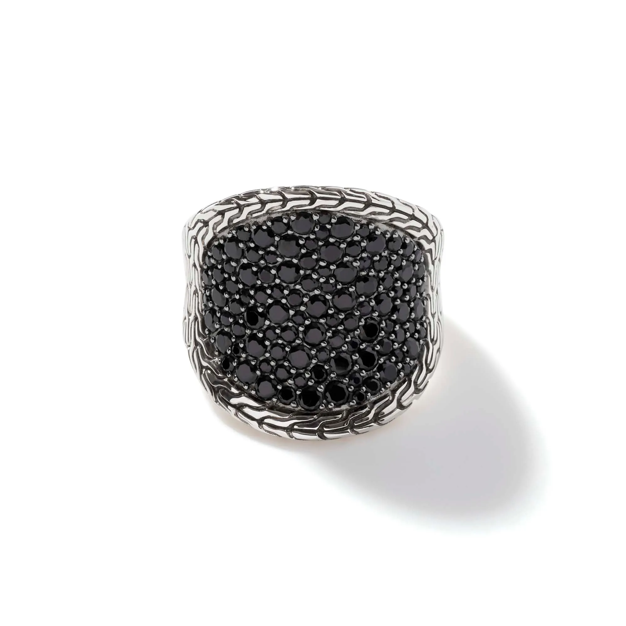 Carved Chain Saddle Ring, Silver, Pavé|RBS90026334BLSBN sold by John Hardy