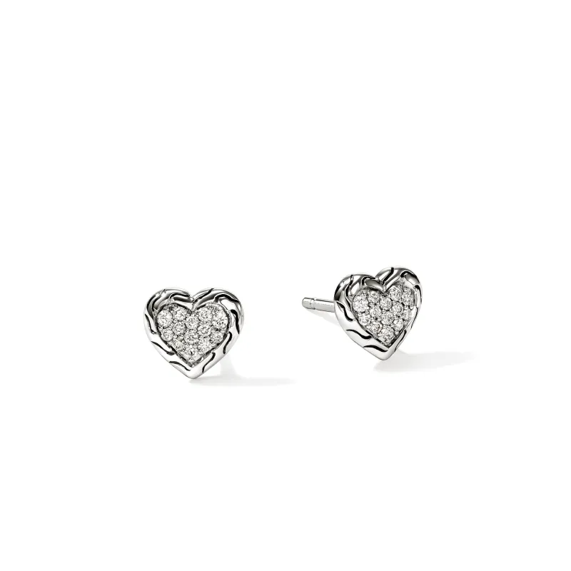 JH Essential Heart Stud Earrings, Sterling Silver, Diamonds|EBP989662DI sold by John Hardy