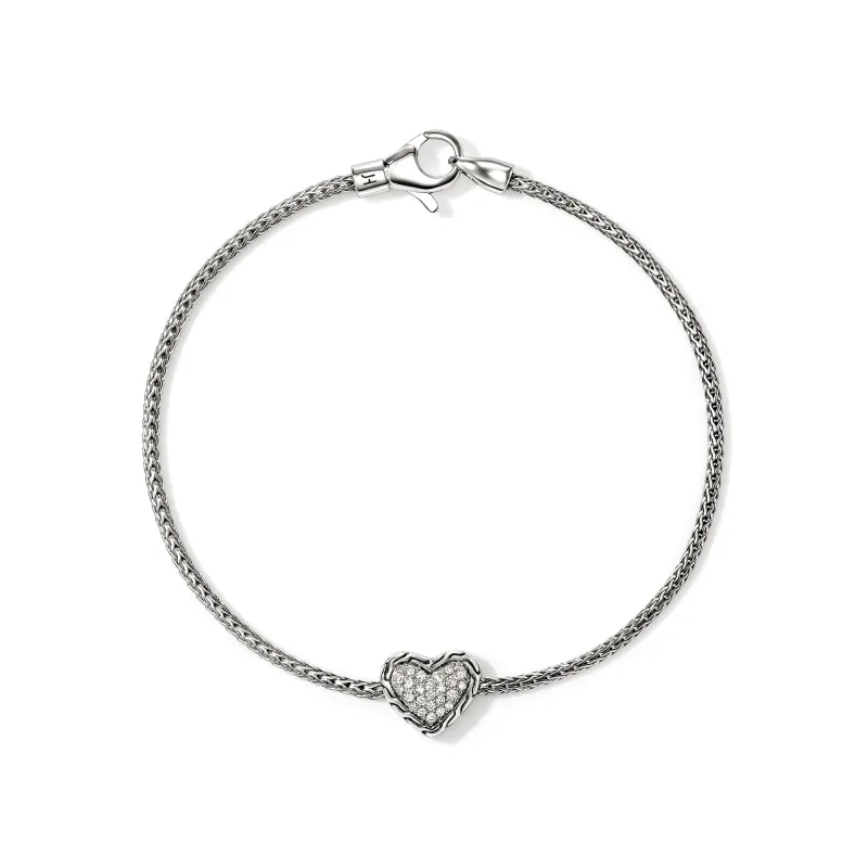 JH Essential Heart Bracelet, Sterling Silver, Diamonds, 1.8MM|BUP989642DI sold by John Hardy