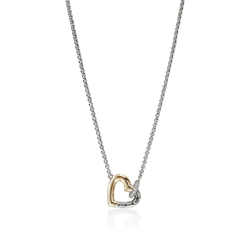 JH Essential Heart Link Necklace, Sterling Silver, Gold, Diamonds, 1.5MM|NZZP989722DI sold by John Hardy