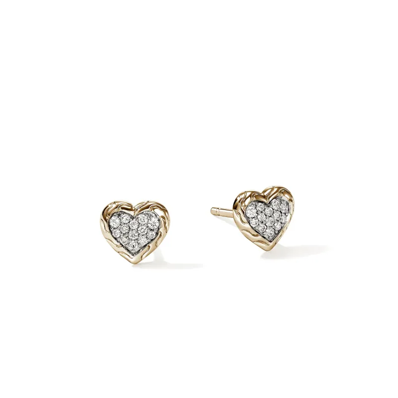 JH Essential Heart Stud Earrings, Gold, Diamonds|EGGX989662DI sold by John Hardy