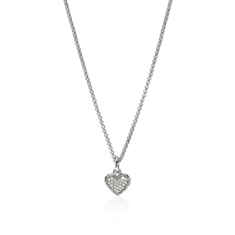 JH Essential Heart Pendant Necklace, Sterling Silver, Diamonds, 1.5MM|NBP989732DI sold by John Hardy