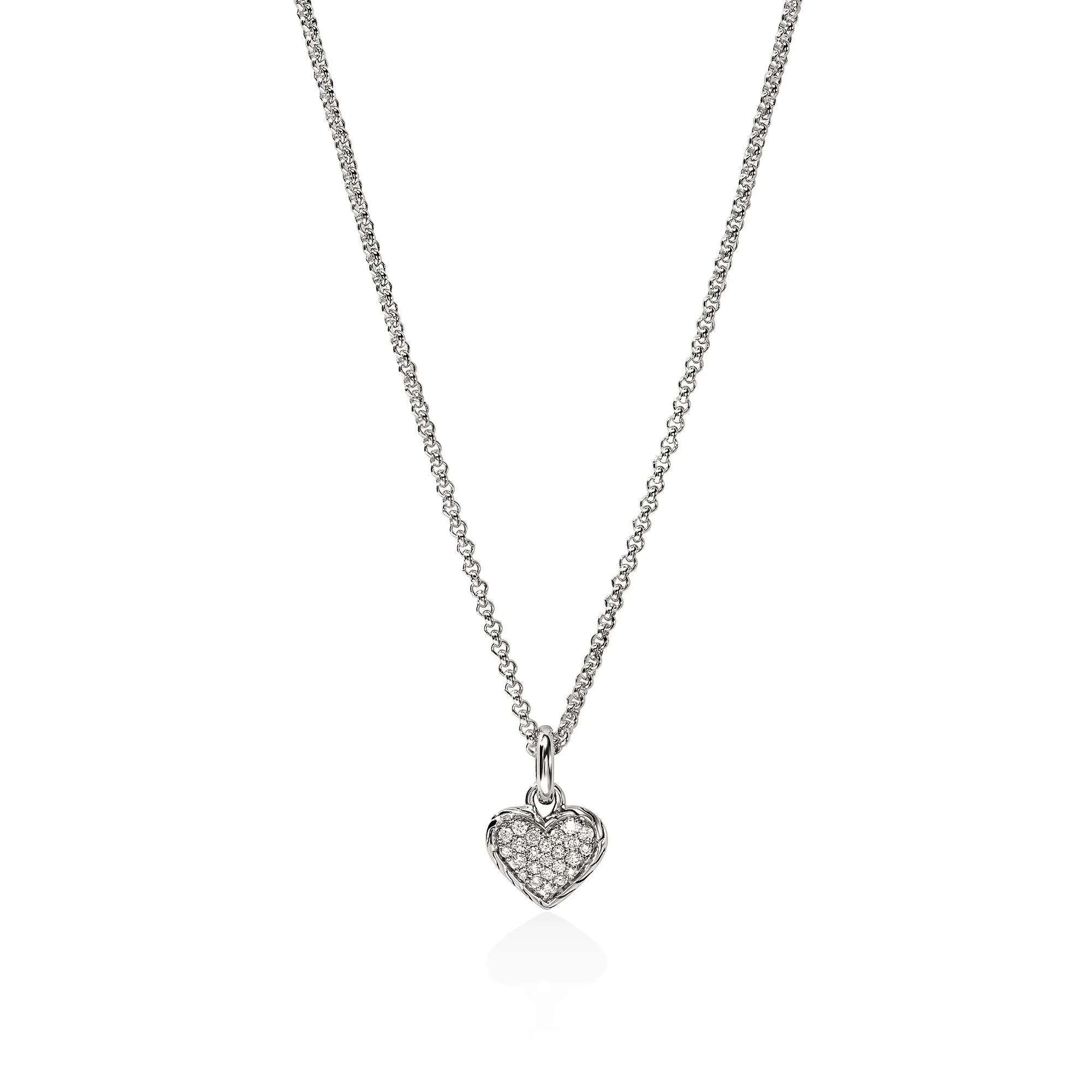 JH Essential Heart Pendant Necklace, Sterling Silver, Diamonds, 1.5MM|NBP989732DI sold by John Hardy