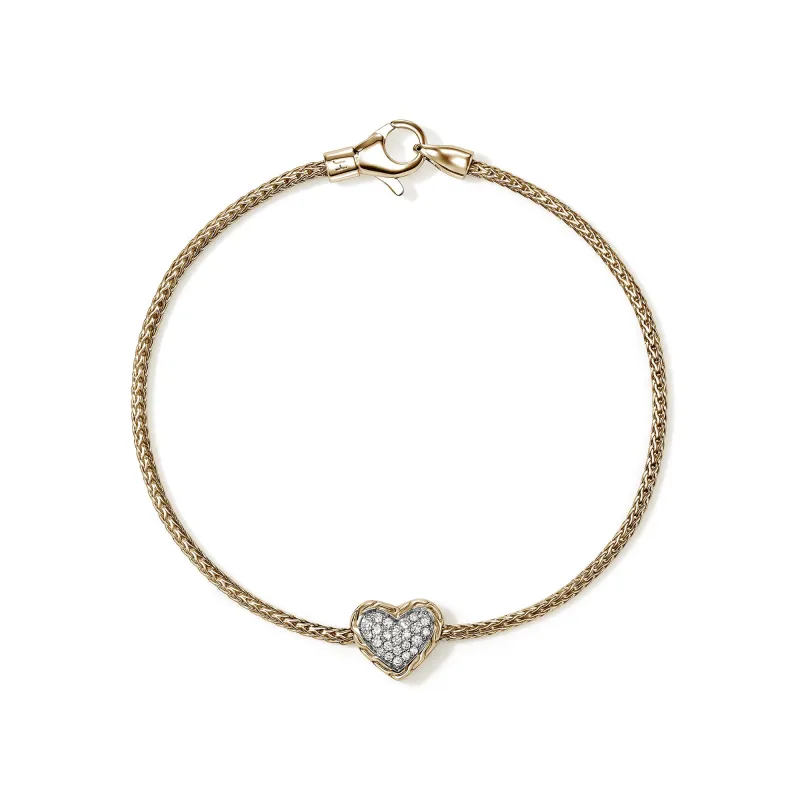 JH Essential Heart Bracelet, Gold, Diamonds, 1.8MM|BUGGX989642DI sold by John Hardy
