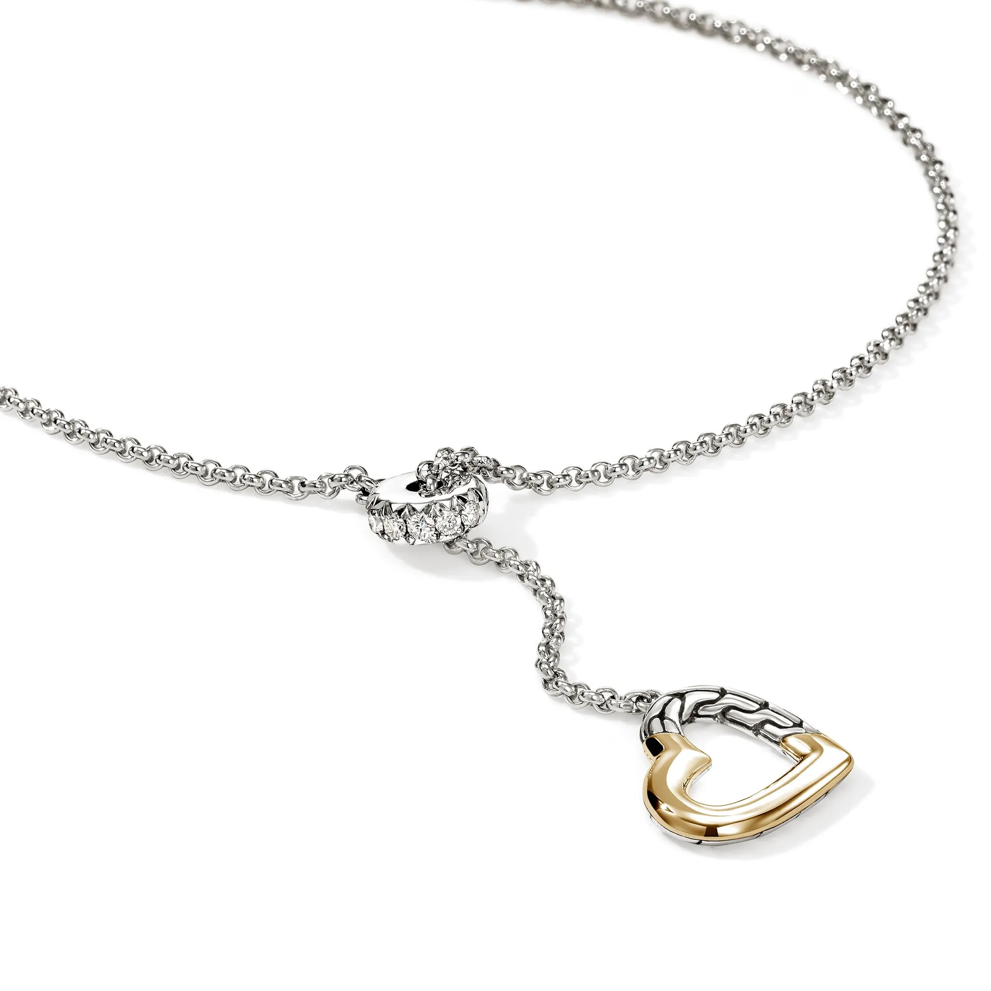 JH Essential Heart Lariat Necklace, Sterling Silver, Gold, Diamonds, 1.5MM|NZZP989902DI sold by John Hardy product image thumbnail 2
