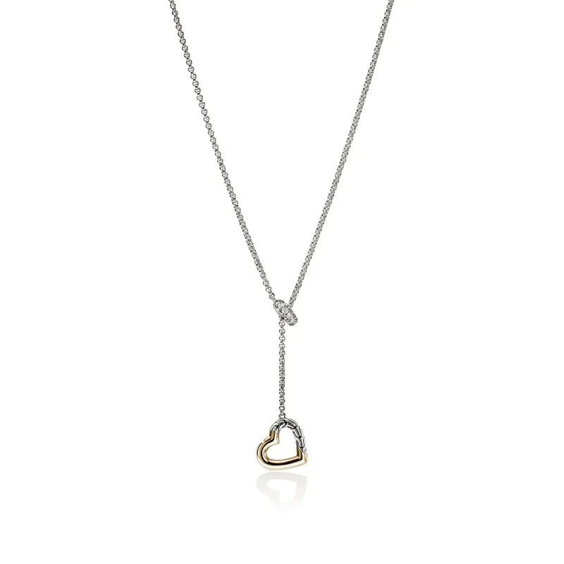 JH Essential Heart Lariat Necklace, Sterling Silver, Gold, Diamonds, 1.5MM|NZZP989902DI sold by John Hardy