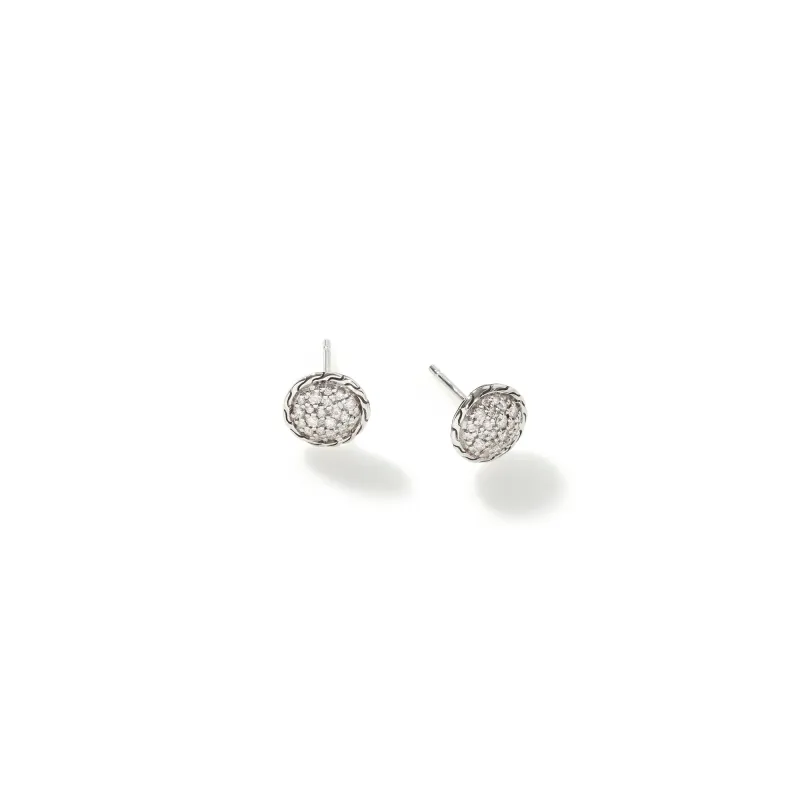 Carved Chain Stud Earrings, Silver, Diamonds|EBP903932DI sold by John Hardy