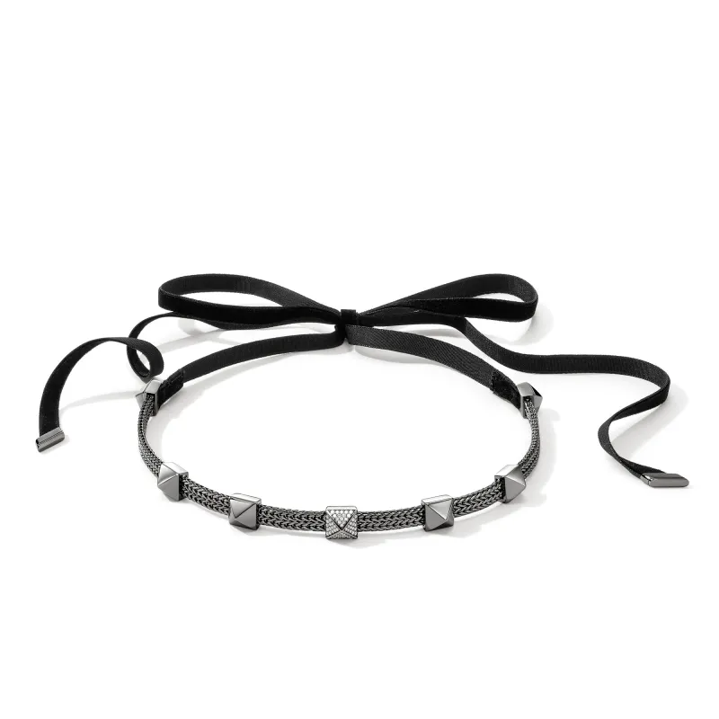 Icon Stud Choker, Dark Silver, Diamonds, Velvet Ribbon|NBP989992BRDBLDI made by John Hardy