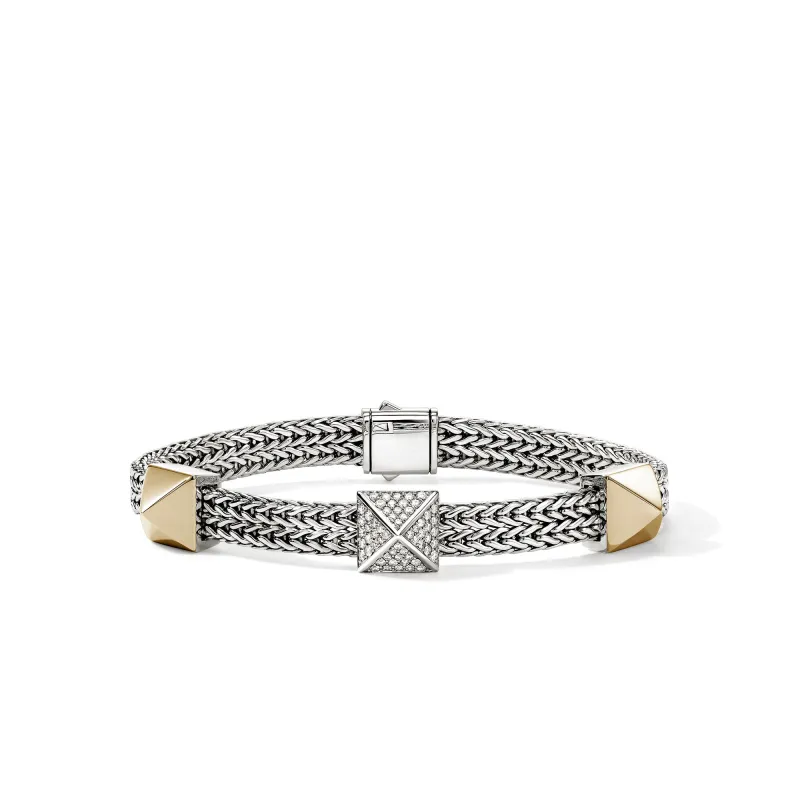 Icon Stud Bracelet, Gold, Sterling Silver, Diamonds, 6MM|BUZZP989952DI made by John Hardy