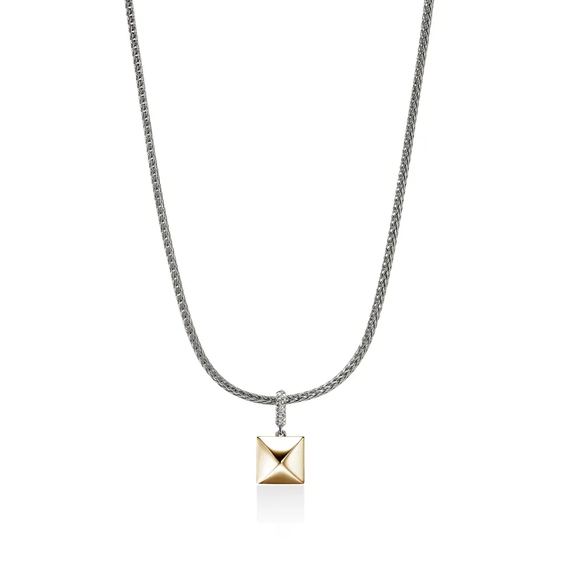 Icon Stud Pendant Necklace, Gold, Sterling Silver, Diamonds, 2.5MM|NZZP972162DI made by John Hardy