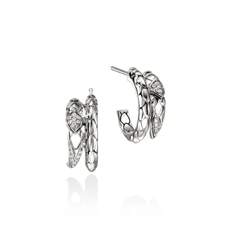 Naga Hoop Earrings, Sterling Silver, Diamonds|EBP604132DI made by John Hardy