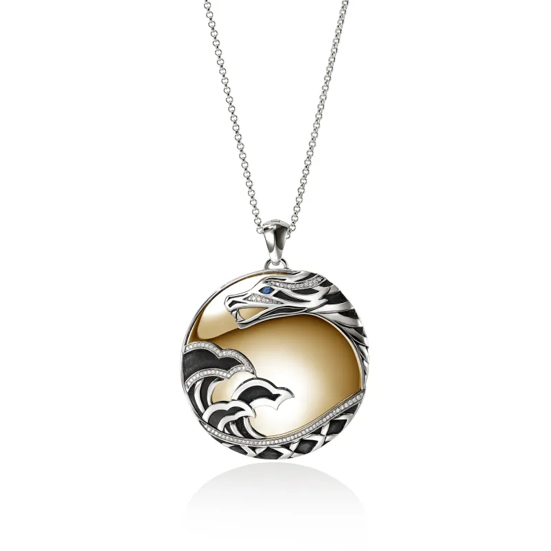 Naga Pendant Necklace, Gold, Sterling Silver, Diamonds, 50MM|NZZP604052BSPDI made by John Hardy