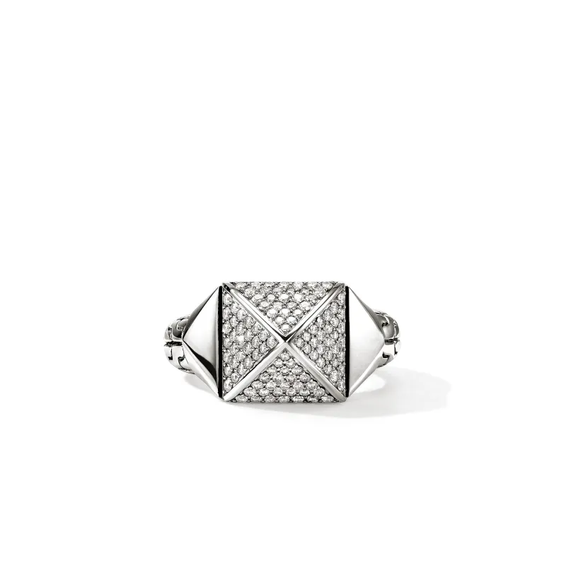 Icon Stud Ring, Sterling Silver, Diamonds, 11.5MM|RBP972142DI made by John Hardy