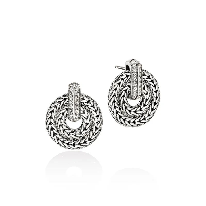 Icon Link Earrings, Sterling Silver, Diamonds, 22MM|EBP989912DI made by John Hardy