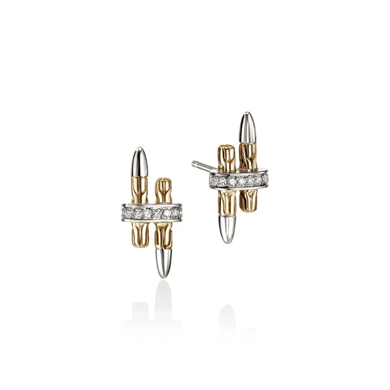 Spear Stud Earrings, Gold, Sterling Silver, Diamonds|EZZP989562DI made by John Hardy