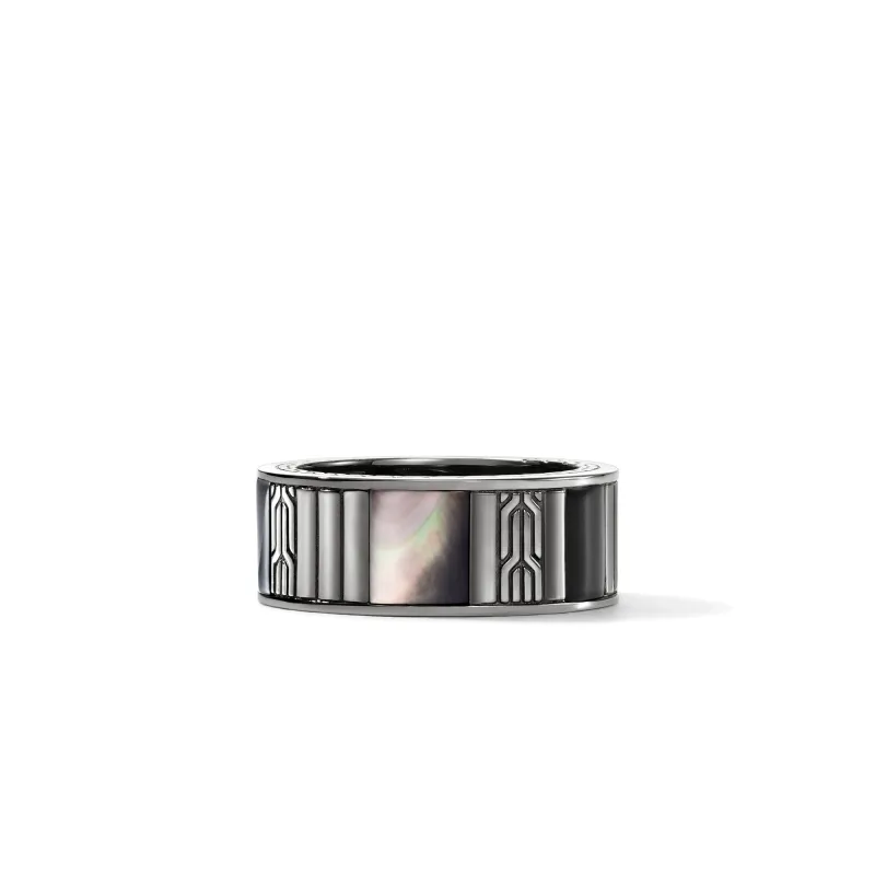 Band Ring, Dark Silver, Hardstones|RMS988021BRDBONHE made by John Hardy