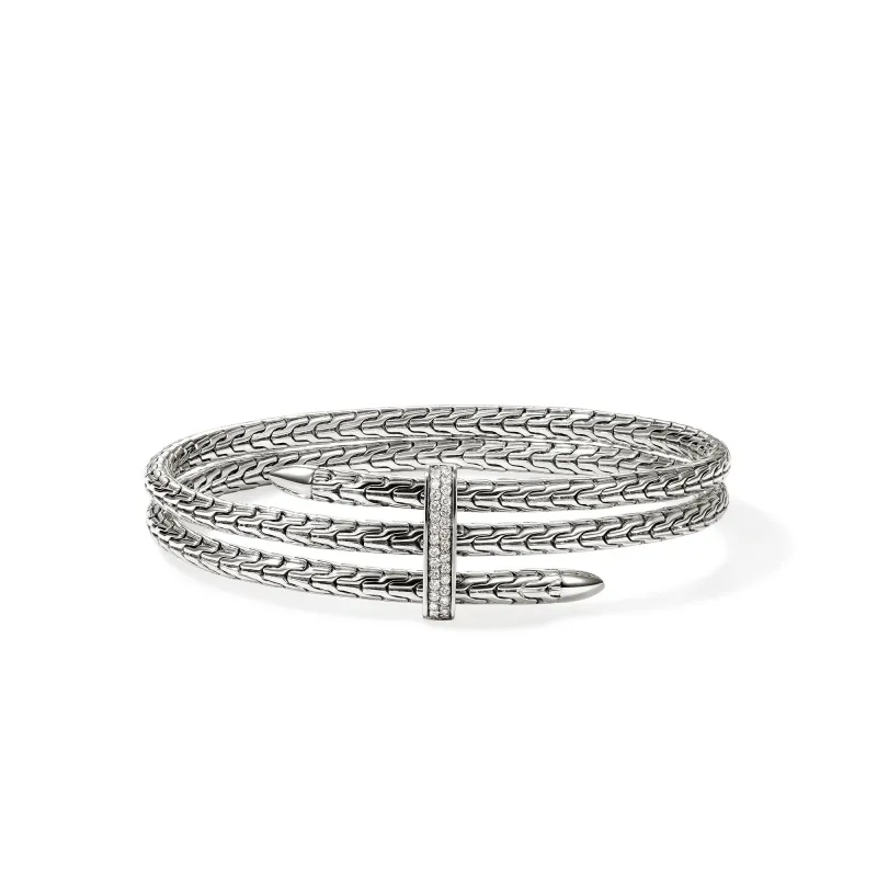 Spear Triple Flex Cuff, Sterling Silver, Diamonds, 4MM|CBP988392DI made by John Hardy