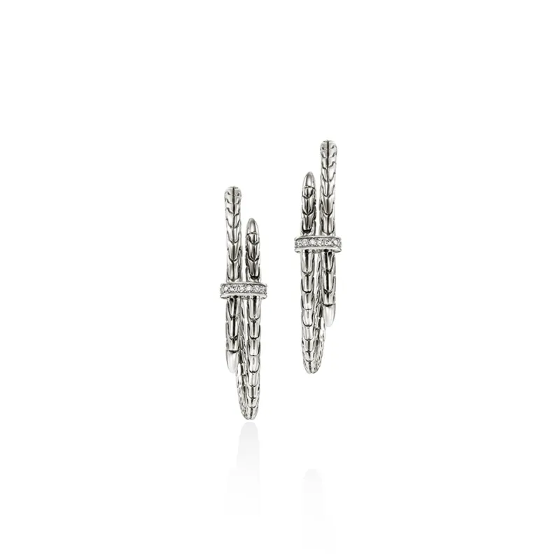 Spear Hoop Earring, Sterling Silver, Diamonds, 40MM|EBP9012472DI made by John Hardy