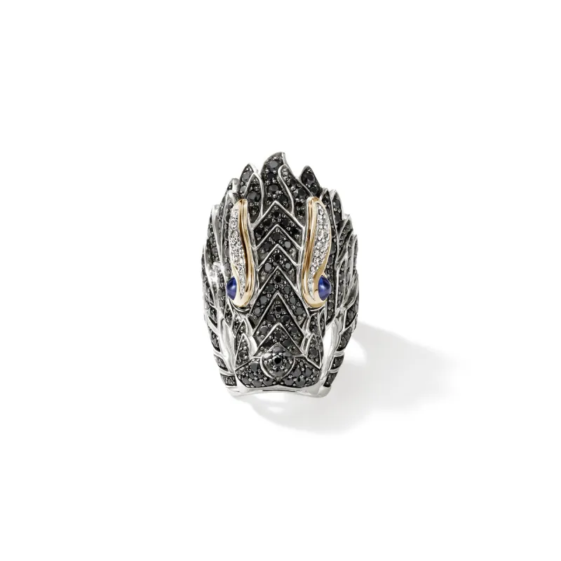 Naga Saddle Ring, Gold, Silver, Diamonds|RZS603354BLSBSPDI made by John Hardy