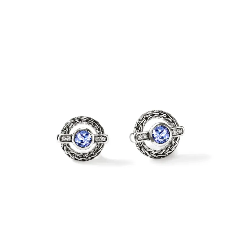 Icon Stud Earrings, Sterling Silver, Diamonds, Tanzanite|EBS9734812TZDI made by John Hardy