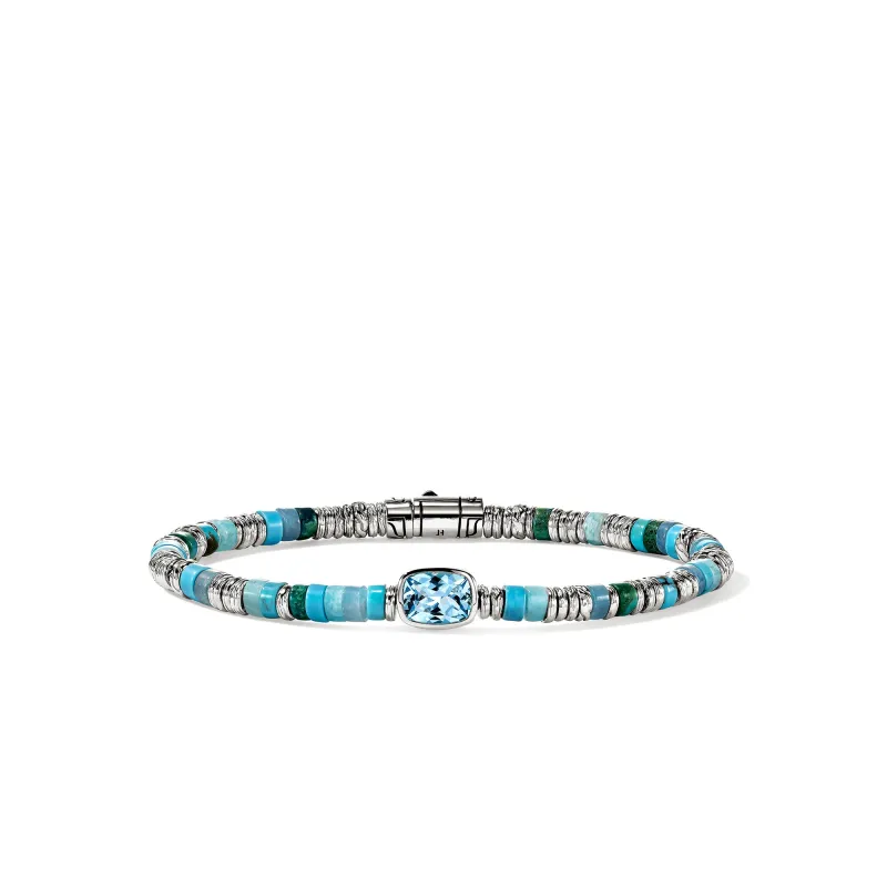 Heishi Gem Bracelet, Sterling Silver, Swiss Blue Topaz, 4MM|BUS290201SBTTQAMZ made by John Hardy