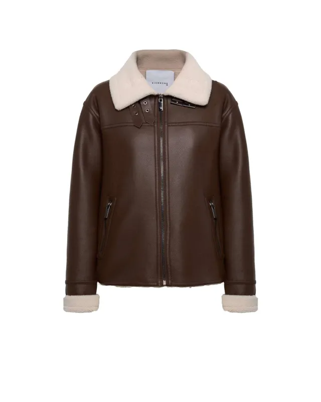 Giubbotto biker con collo in pelliccia sintetica sold by John Richmond