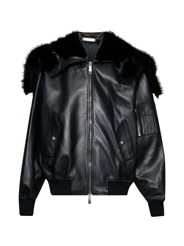 Biker in pelle con collo in pelliccia sold by John Richmond