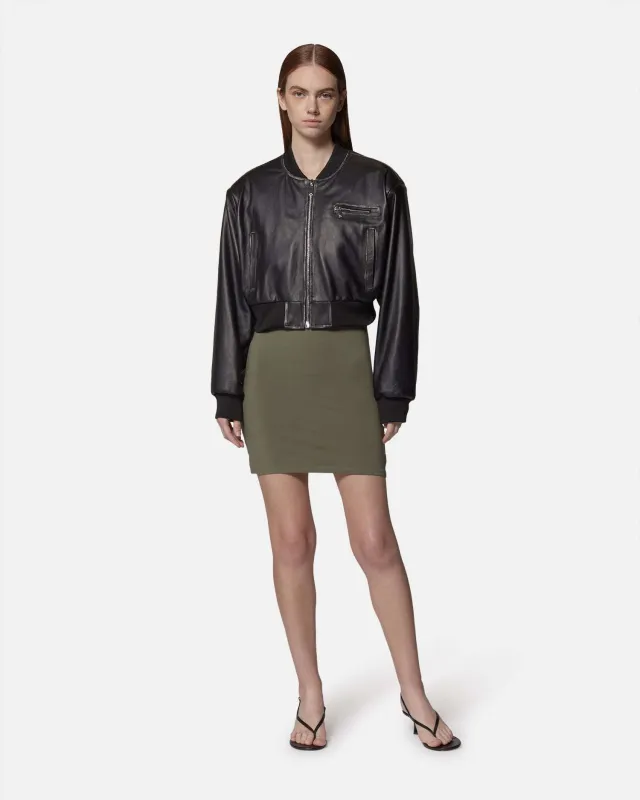 Bomber in ecopelle nera con dettagli a costine sold by John Richmond