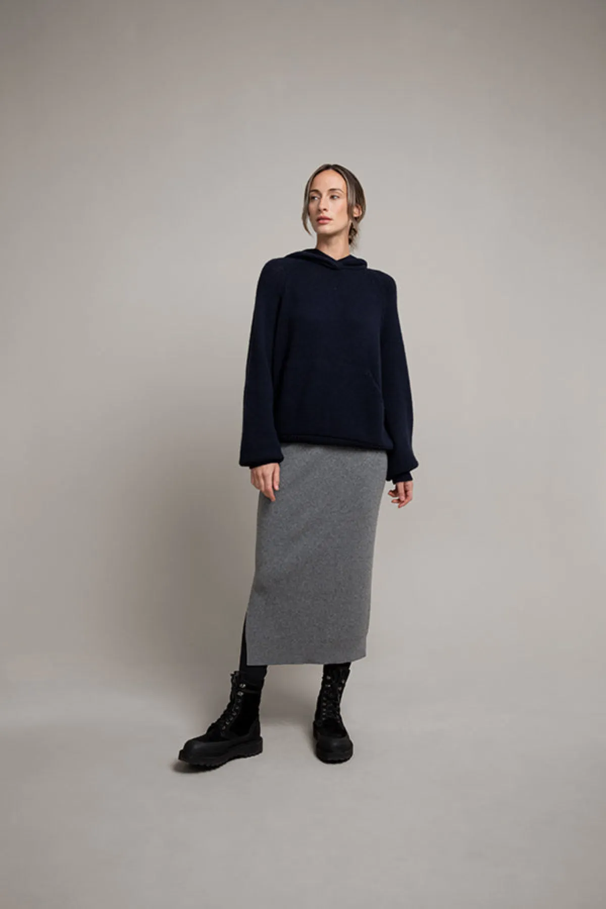 Mid Grey Ribbed Cashmere Tube Skirt sold by Johnstons of Elgin product image thumbnail 2