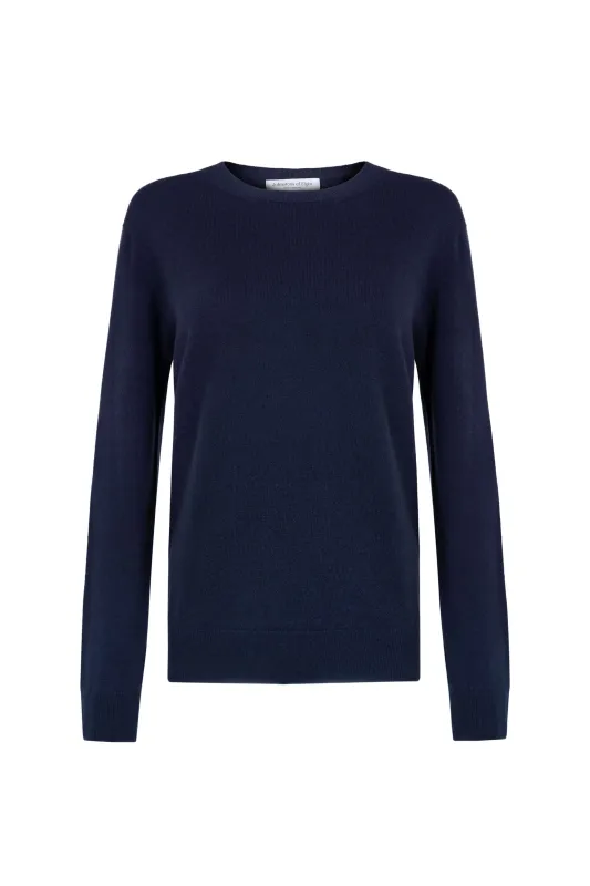 Women's Crew Neck Navy Cashmere Jumper sold by Johnstons of Elgin
