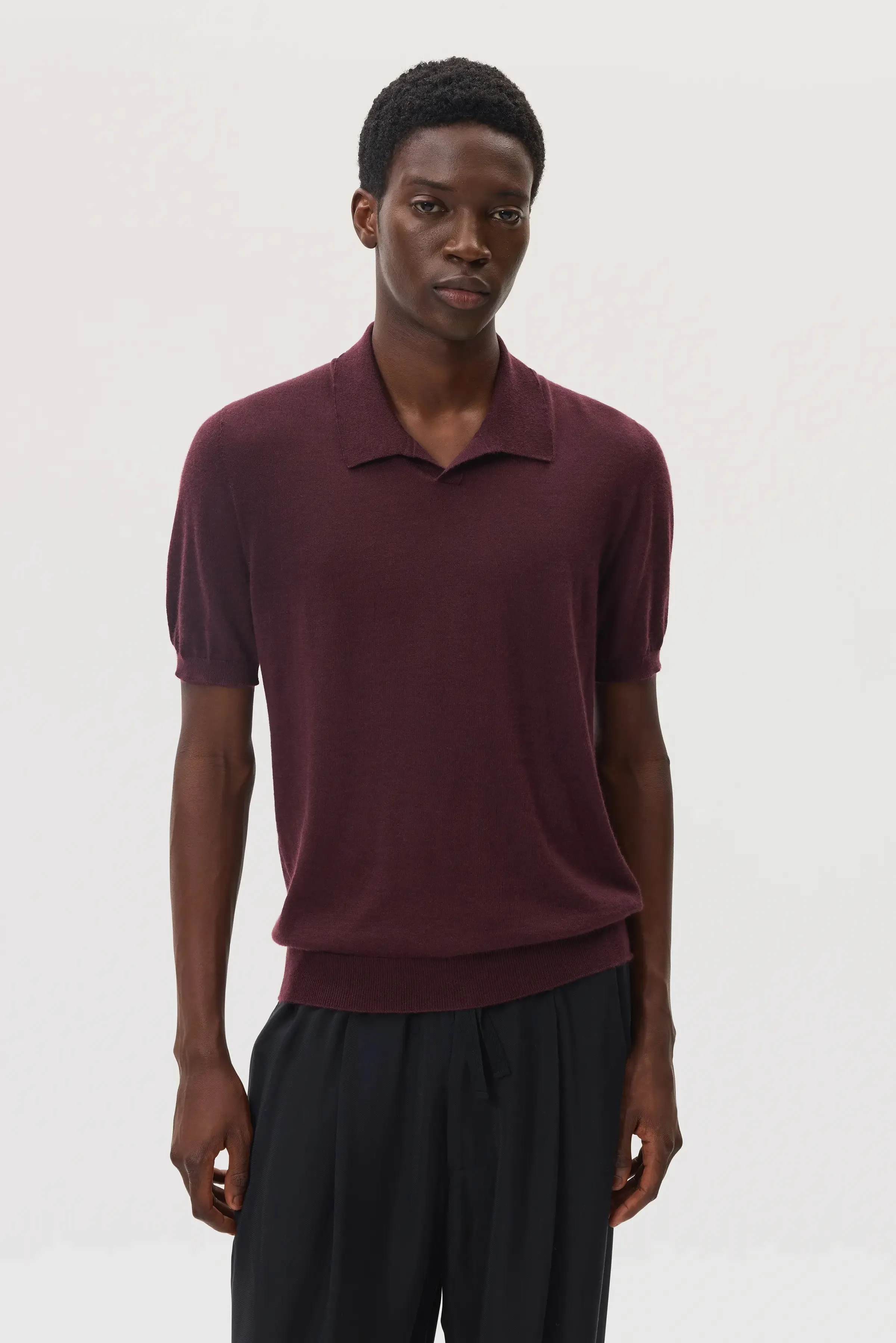 Deep Red Superfine Cashmere Polo Shirt sold by Johnstons of Elgin product image thumbnail 2