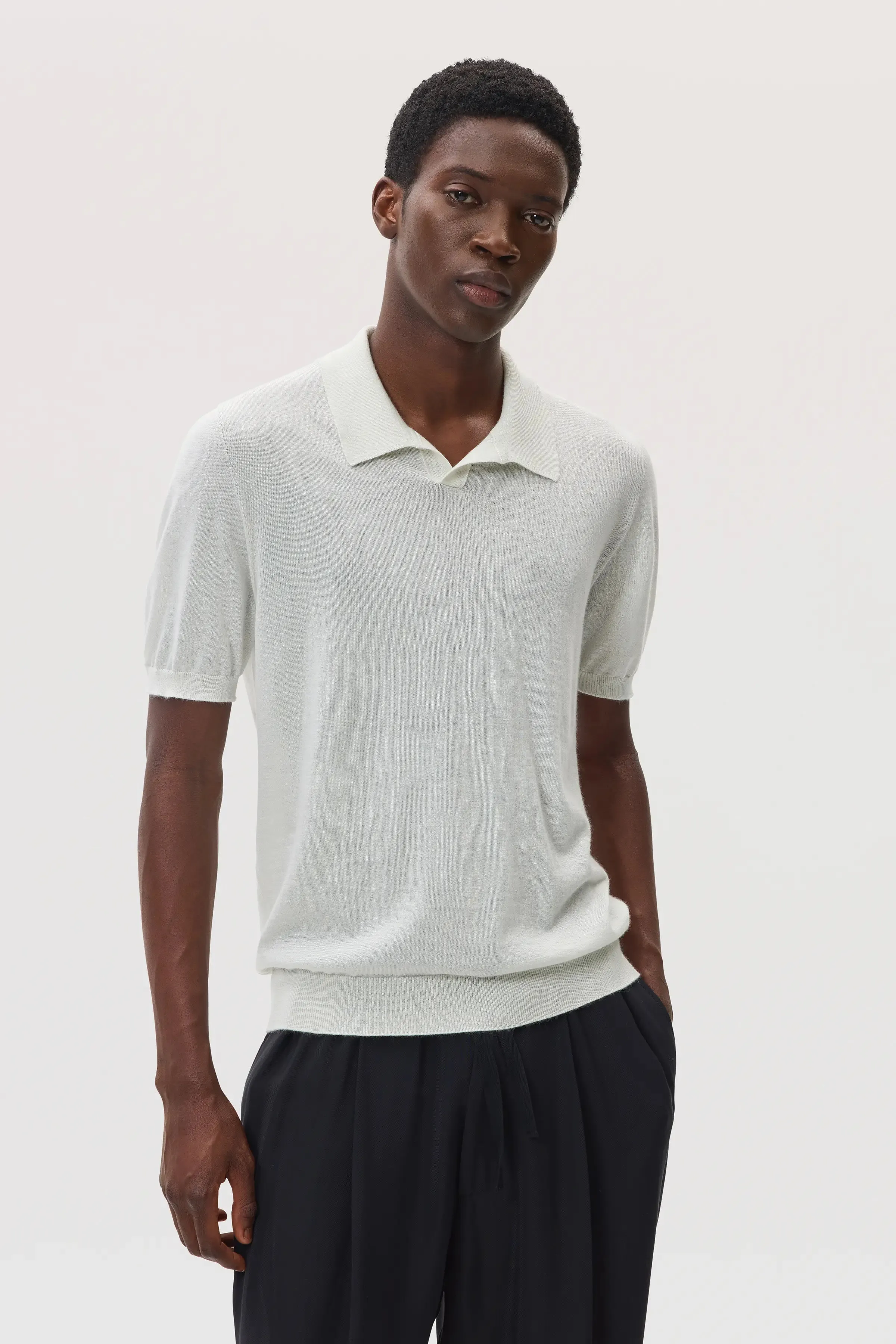 Superfine Cashmere White Polo Shirt sold by Johnstons of Elgin