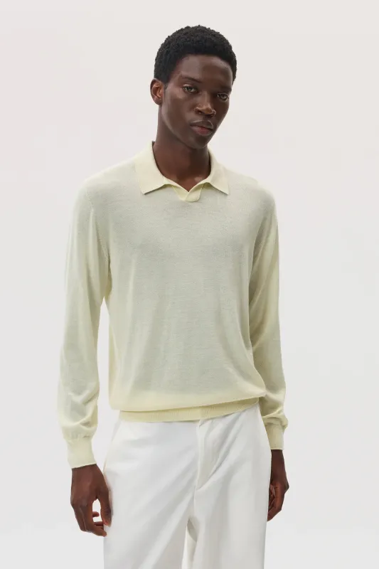Superfine Cashmere Silk Light Yellow Polo Shirt sold by Johnstons of Elgin
