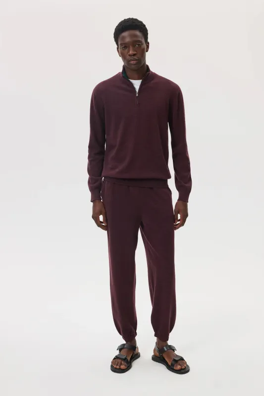 Deep Red Tapered Cashmere Joggers made by Johnstons of Elgin