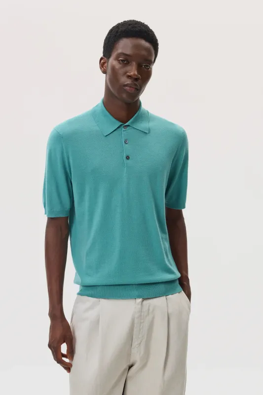 Superfine Merino Green Polo Shirt sold by Johnstons of Elgin