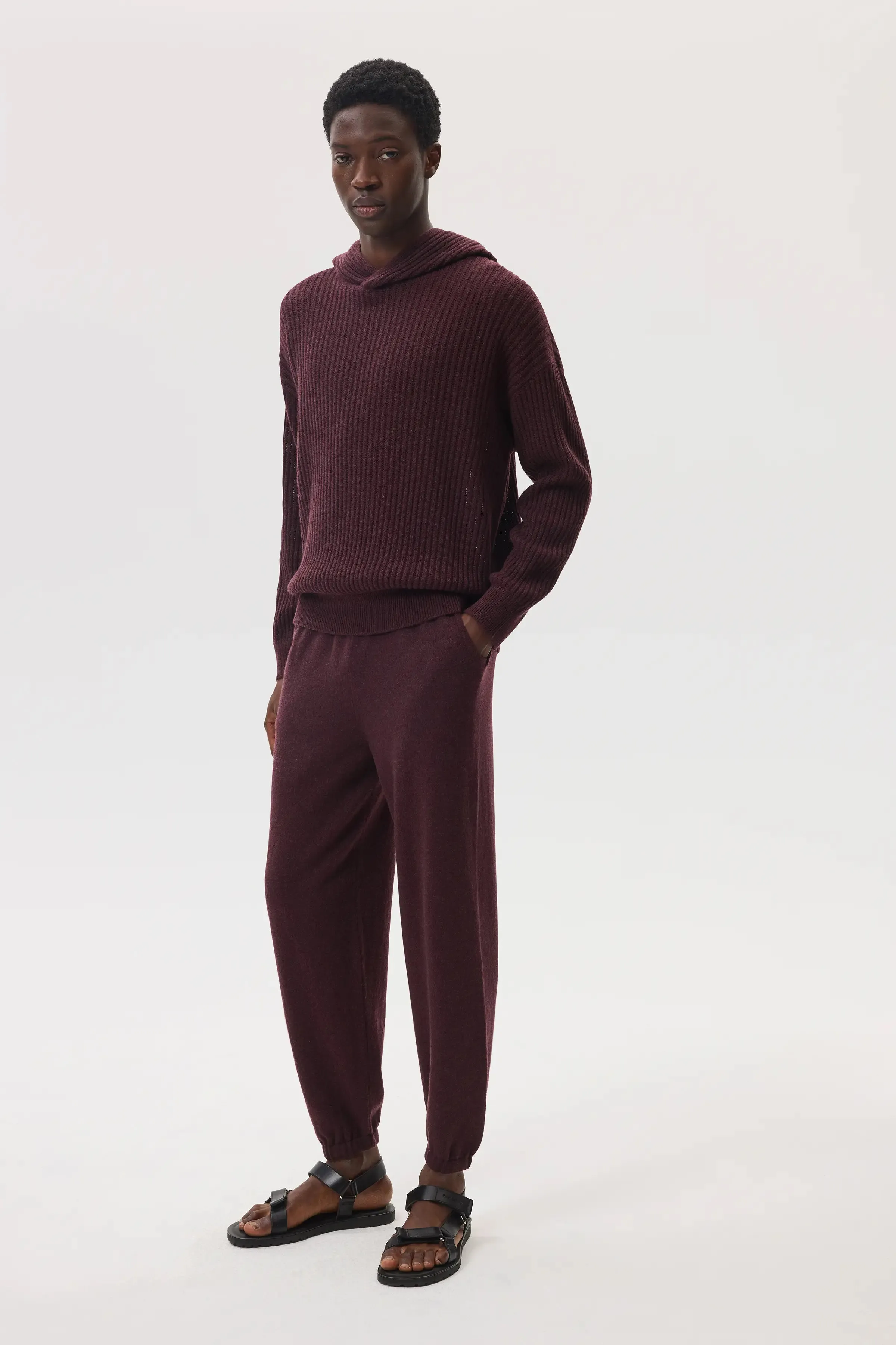 Mesh Rib Deep Red Cashmere Hoodie sold by Johnstons of Elgin product image thumbnail 3