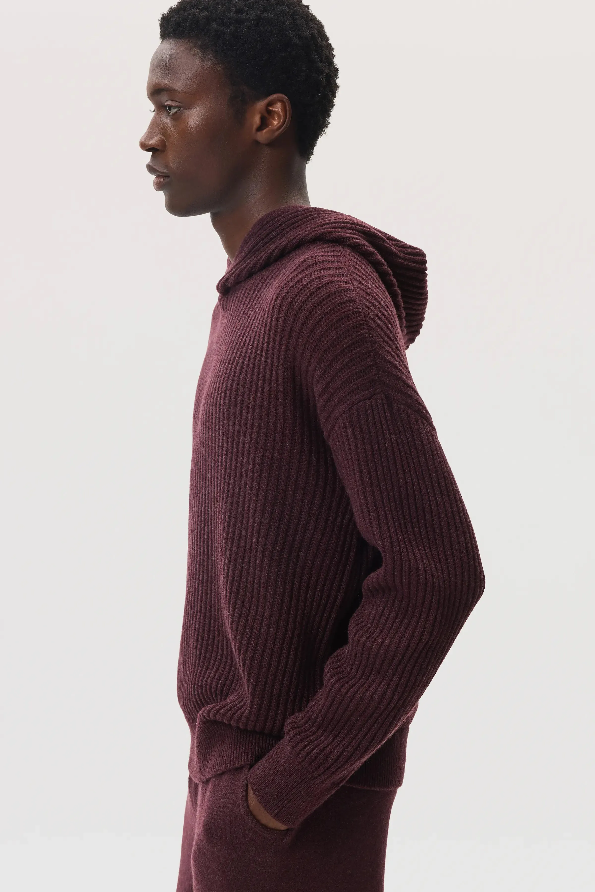 Mesh Rib Deep Red Cashmere Hoodie sold by Johnstons of Elgin product image thumbnail 4