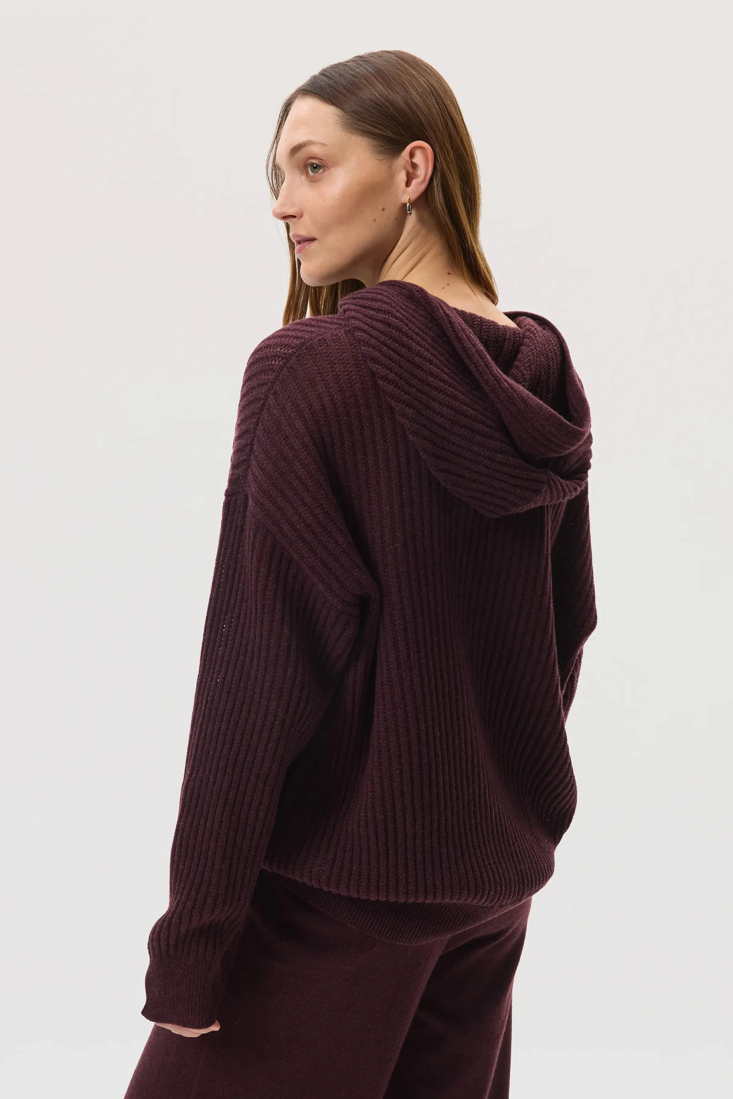 Mesh Rib Deep Red Cashmere Hoodie sold by Johnstons of Elgin product image thumbnail 5