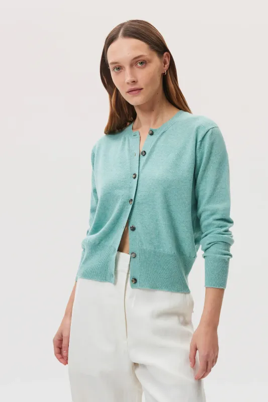 Classic Green Cashmere Cardigan sold by Johnstons of Elgin