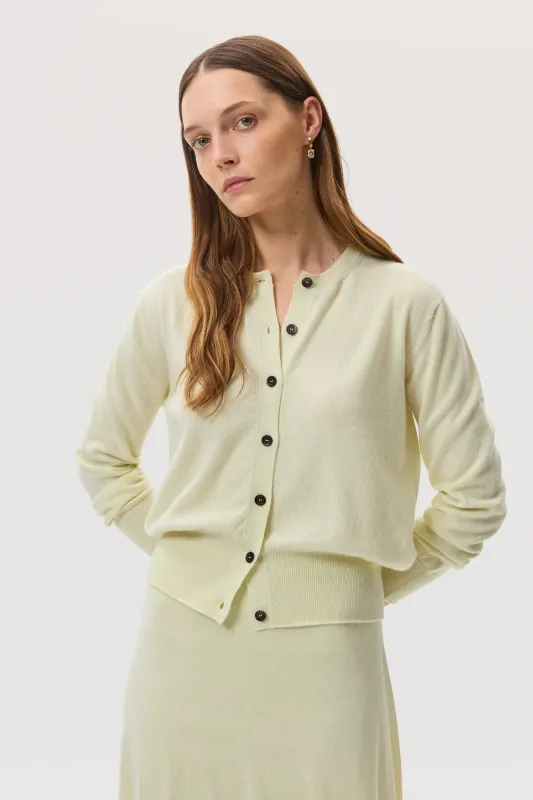 Classic Light Yellow Cashmere Cardigan sold by Johnstons of Elgin