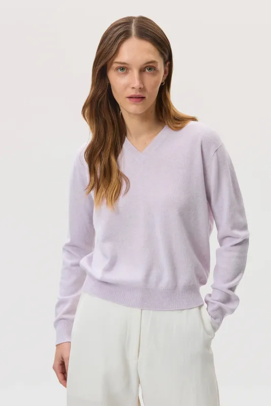 Classic Cashmere V Neck Light Purple Jumper sold by Johnstons of Elgin