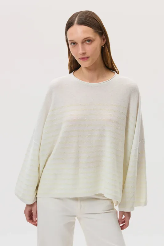 Relaxed Featherlight Cashmere Stripe Jumper sold by Johnstons of Elgin