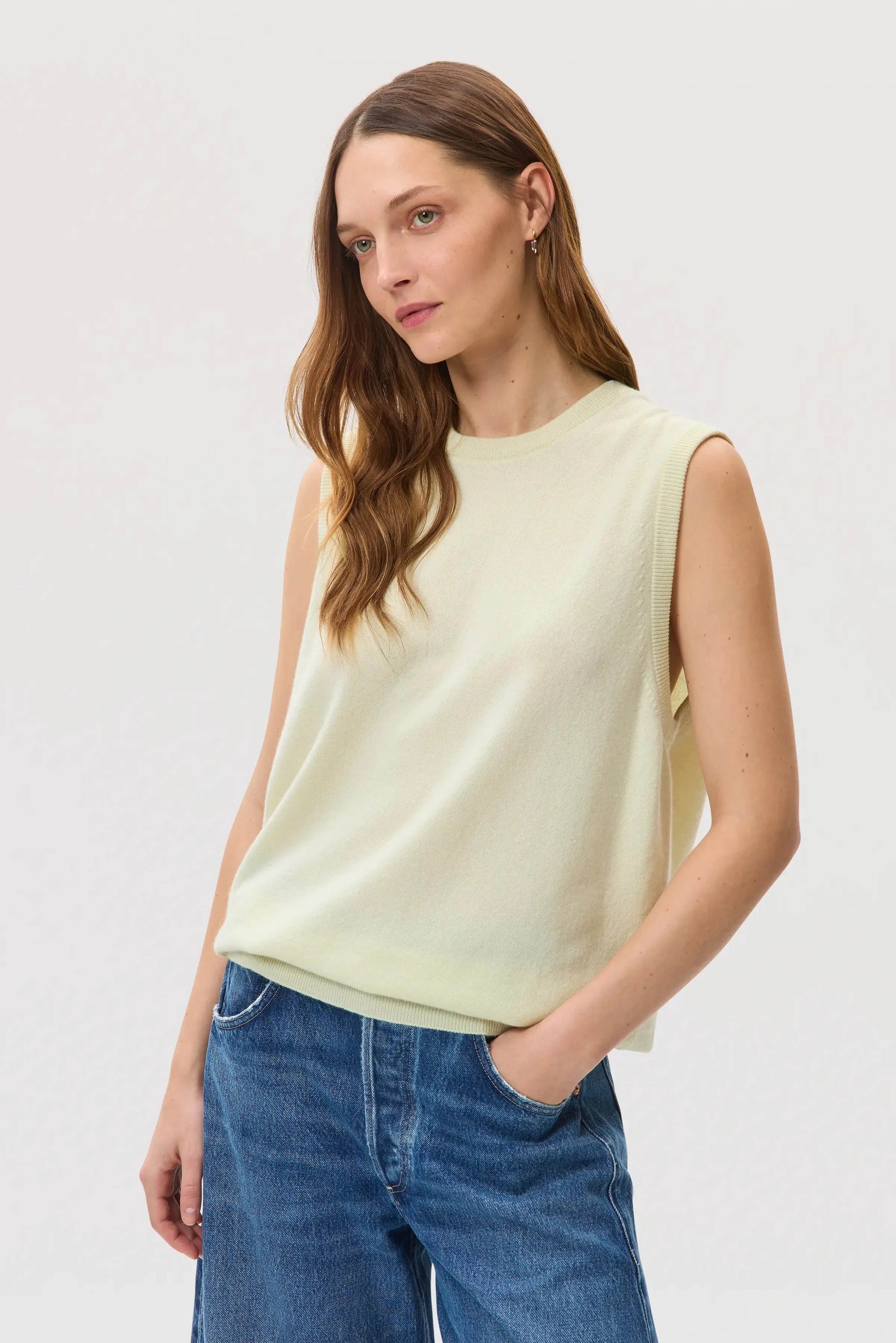 Light Yellow Cashmere Tank sold by Johnstons of Elgin