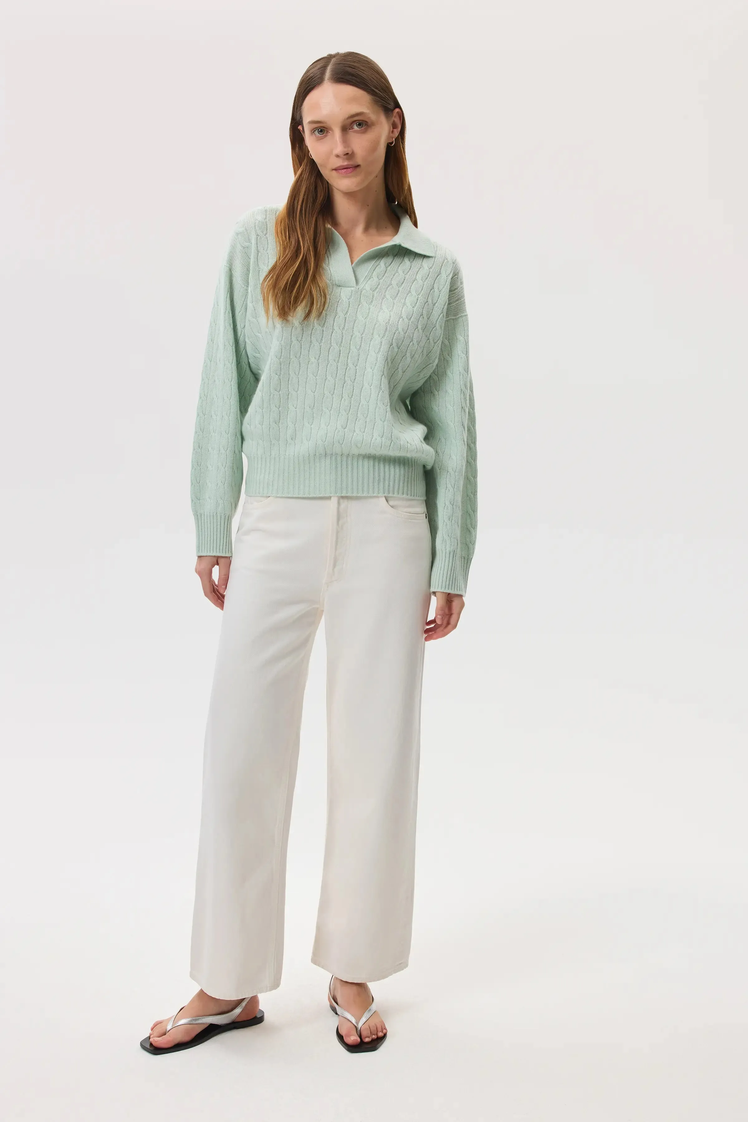 Cropped Cable Cashmere Jumper sold by Johnstons of Elgin product image thumbnail 2