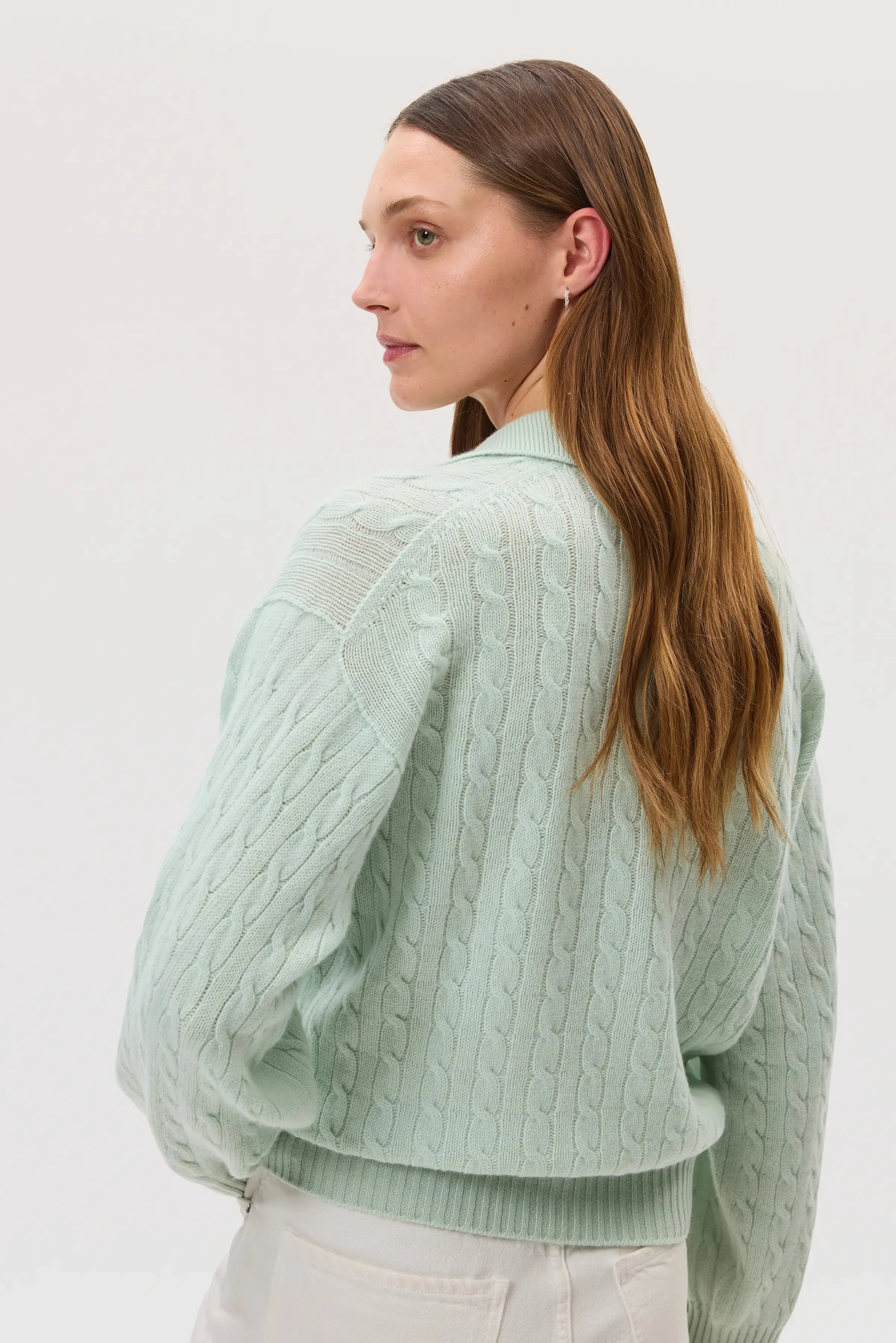 Cropped Cable Cashmere Jumper sold by Johnstons of Elgin product image thumbnail 3