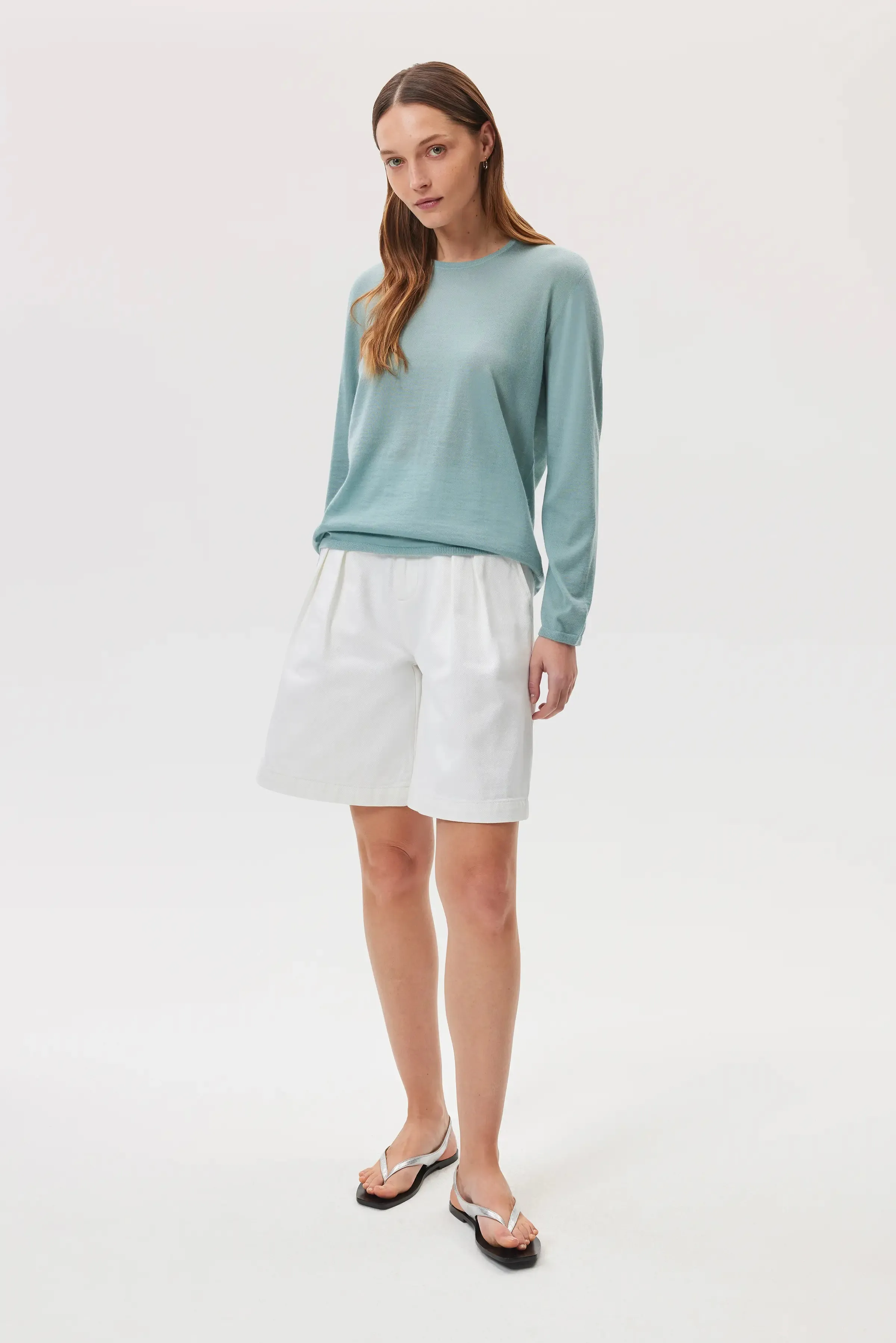 Superfine Cashmere Light Green Jumper sold by Johnstons of Elgin product image thumbnail 2