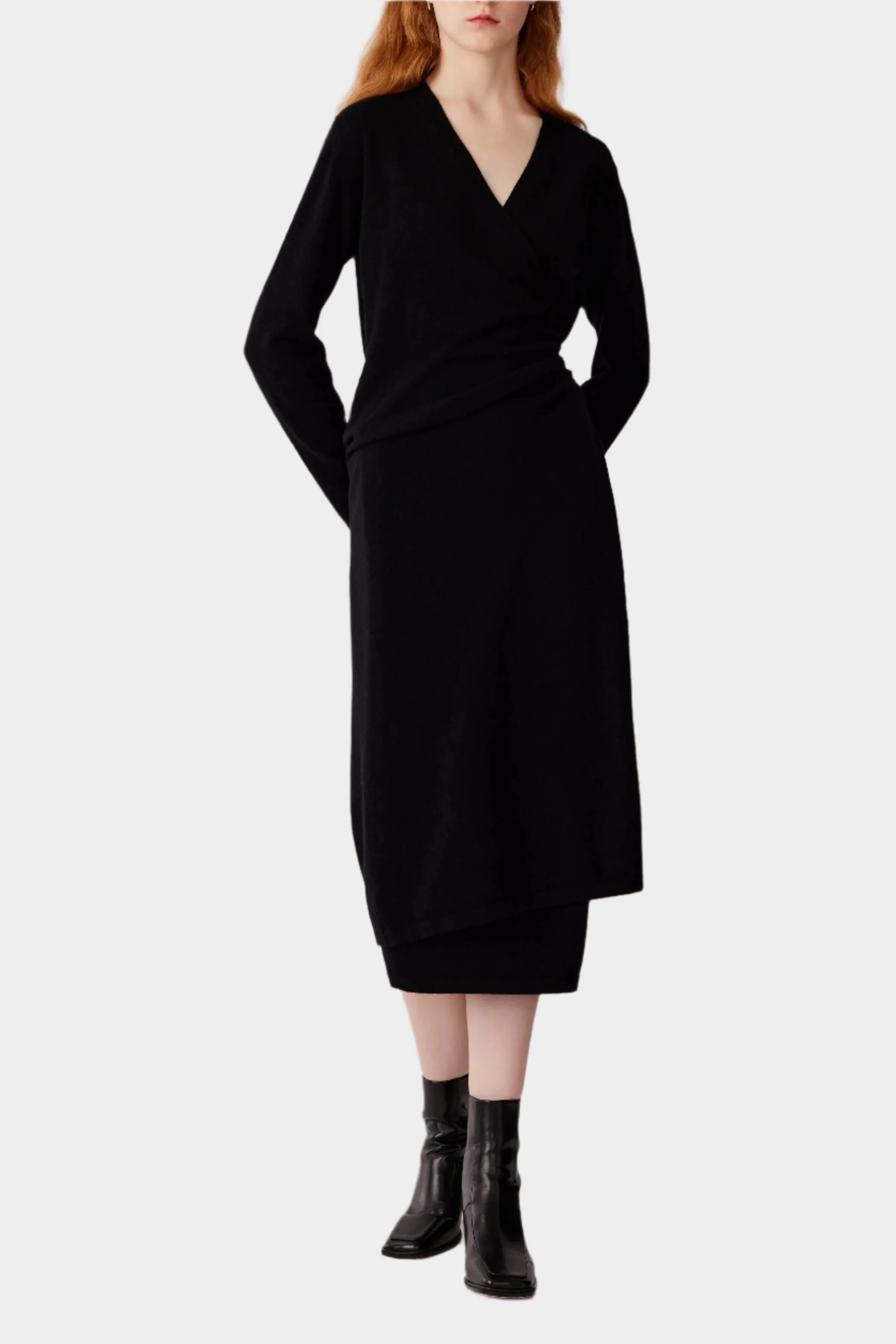 Ballet Wrap Black Cashmere Dress sold by Johnstons of Elgin