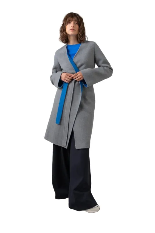 Collarless Grey & Blue Cape Coat sold by Johnstons of Elgin