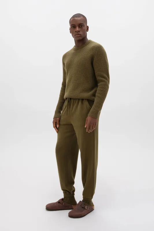 Waffle Textured Olive Green Cashmere Jumper sold by Johnstons of Elgin